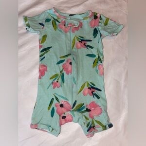 The Children's Place Mint Green Romper with Pink Floral Accent